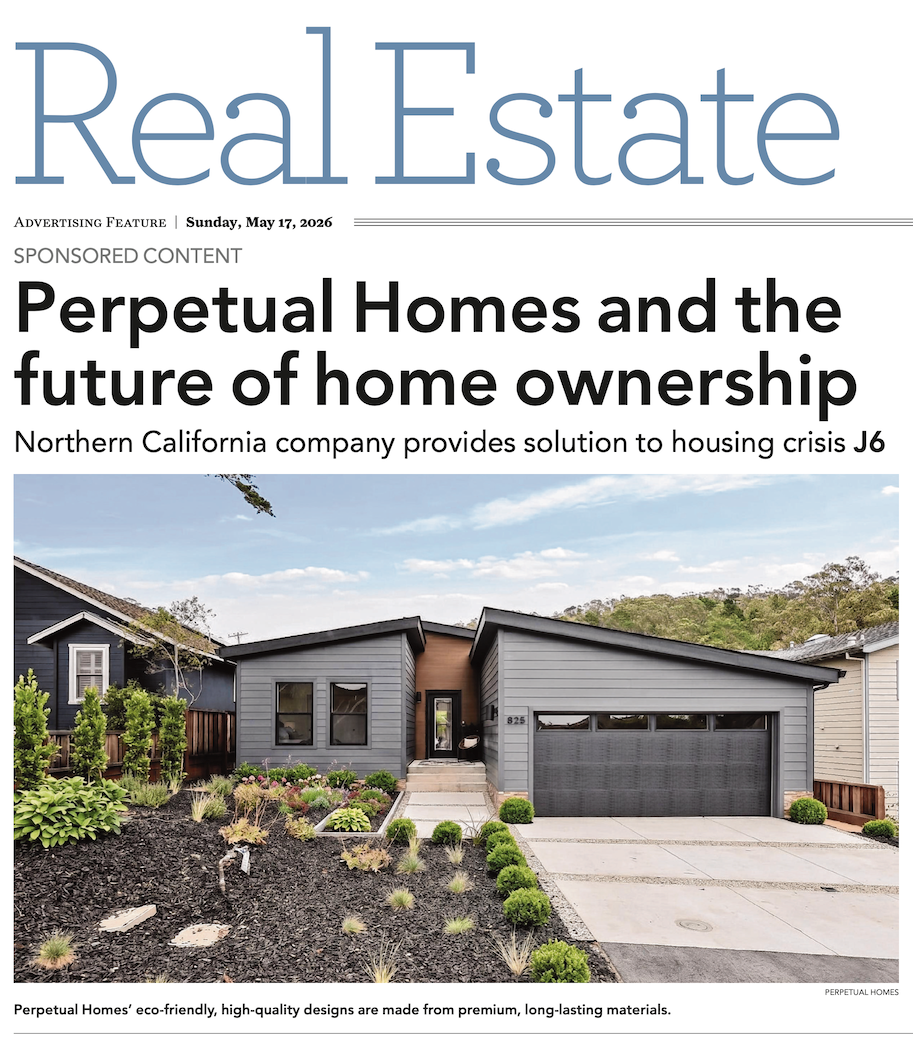 Advertisement for Perpetual Homes and the future of home ownership and a solution to the housing crisis.