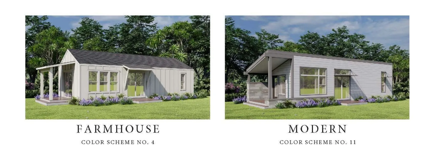 Perpetual Homes ADU: Farmhouse and modern home exterior renderings with text.