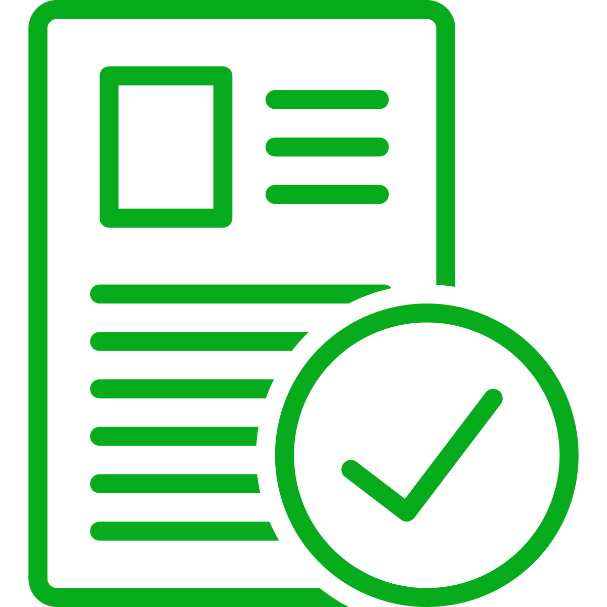 Green document with a check mark, indicating approval.