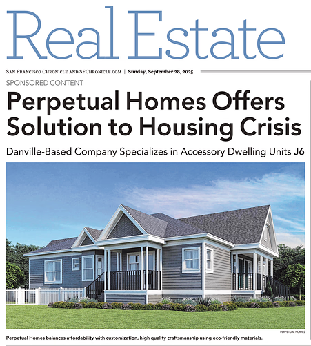Real Estate cover: Perpetual Homes advertisement, article about accessory dwelling units.