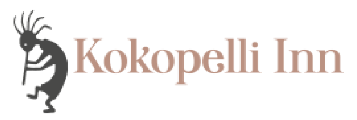 Kokopelli Inn logo with black kokopelli figure and tan text on white background