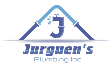 The logo for jurgue 's plumbing inc shows a faucet and pipes