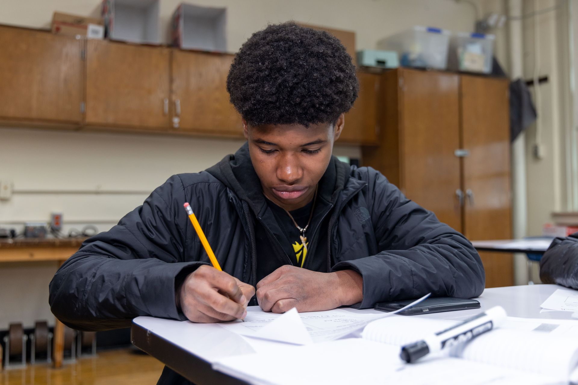 A student at work
