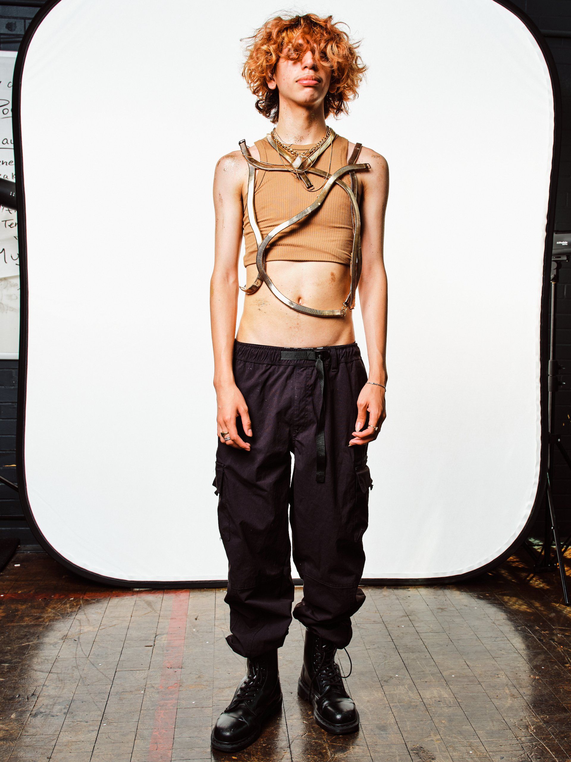 Model in hand-made garment at the 2022 Sustainable Fashion Show at New Design High School. Photo by Christian Rodriguez