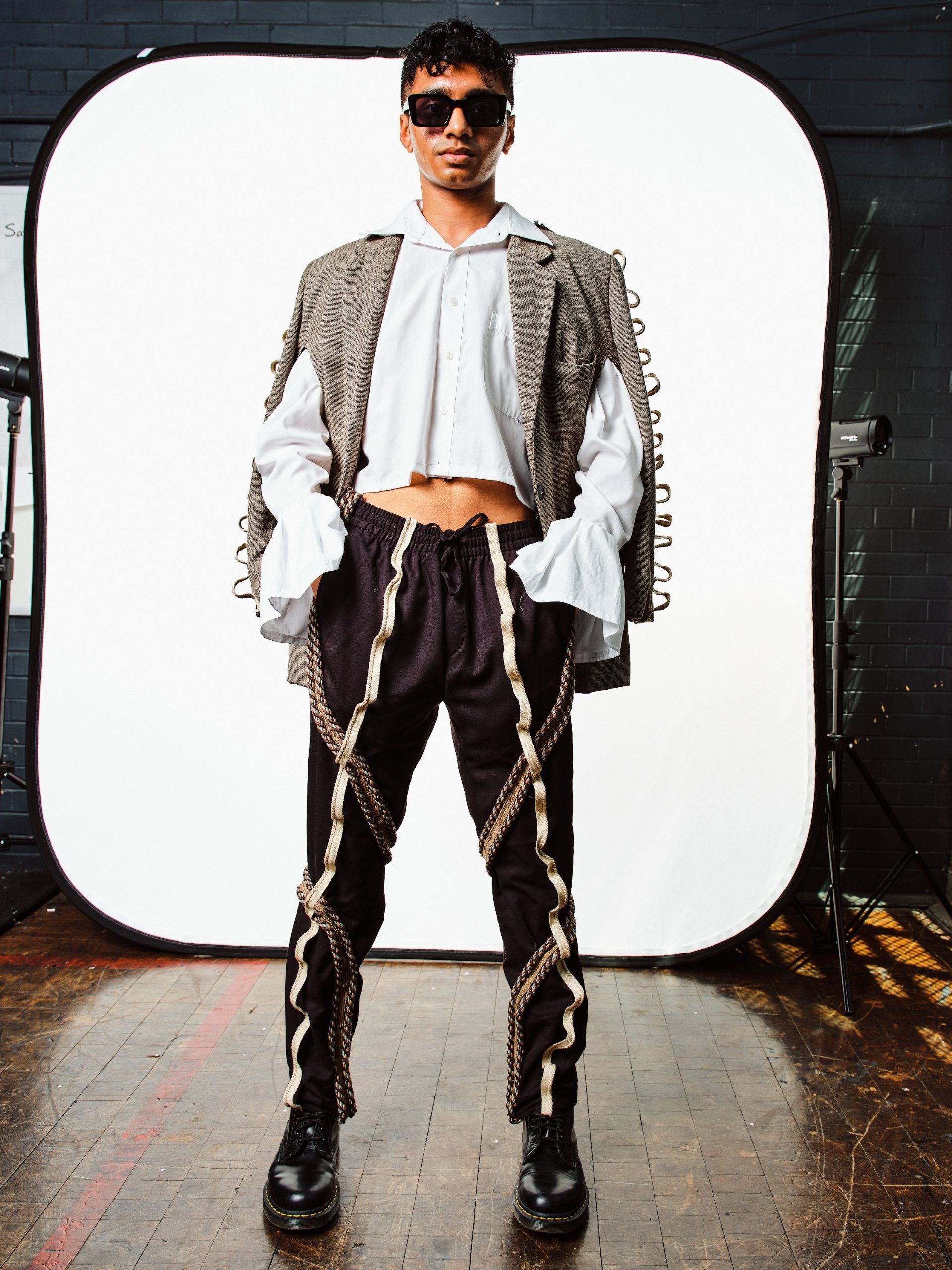 Model in hand-made garment at the 2022 Sustainable Fashion Show at New Design High School. Photo by Christian Rodriguez