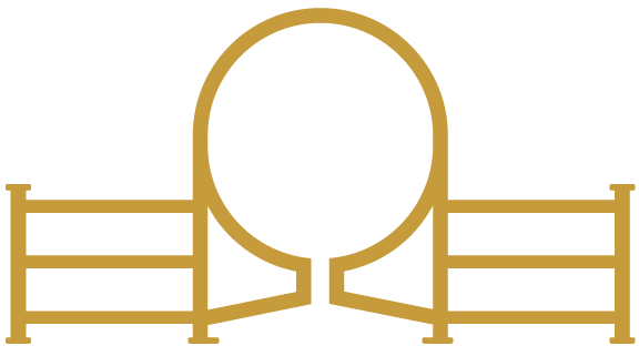 Gold fence with a large circular opening in the center on a white background