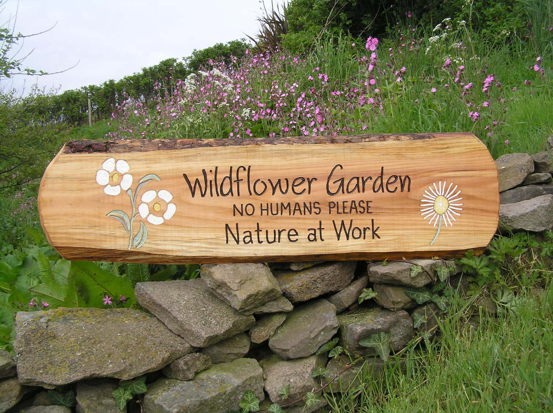 Wooden wildflower garden sign