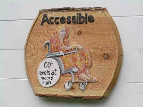 Robert Lawrence's accessible toilet sign featured in Cista Arts' exhibition All this: Soft power Strong Voices.