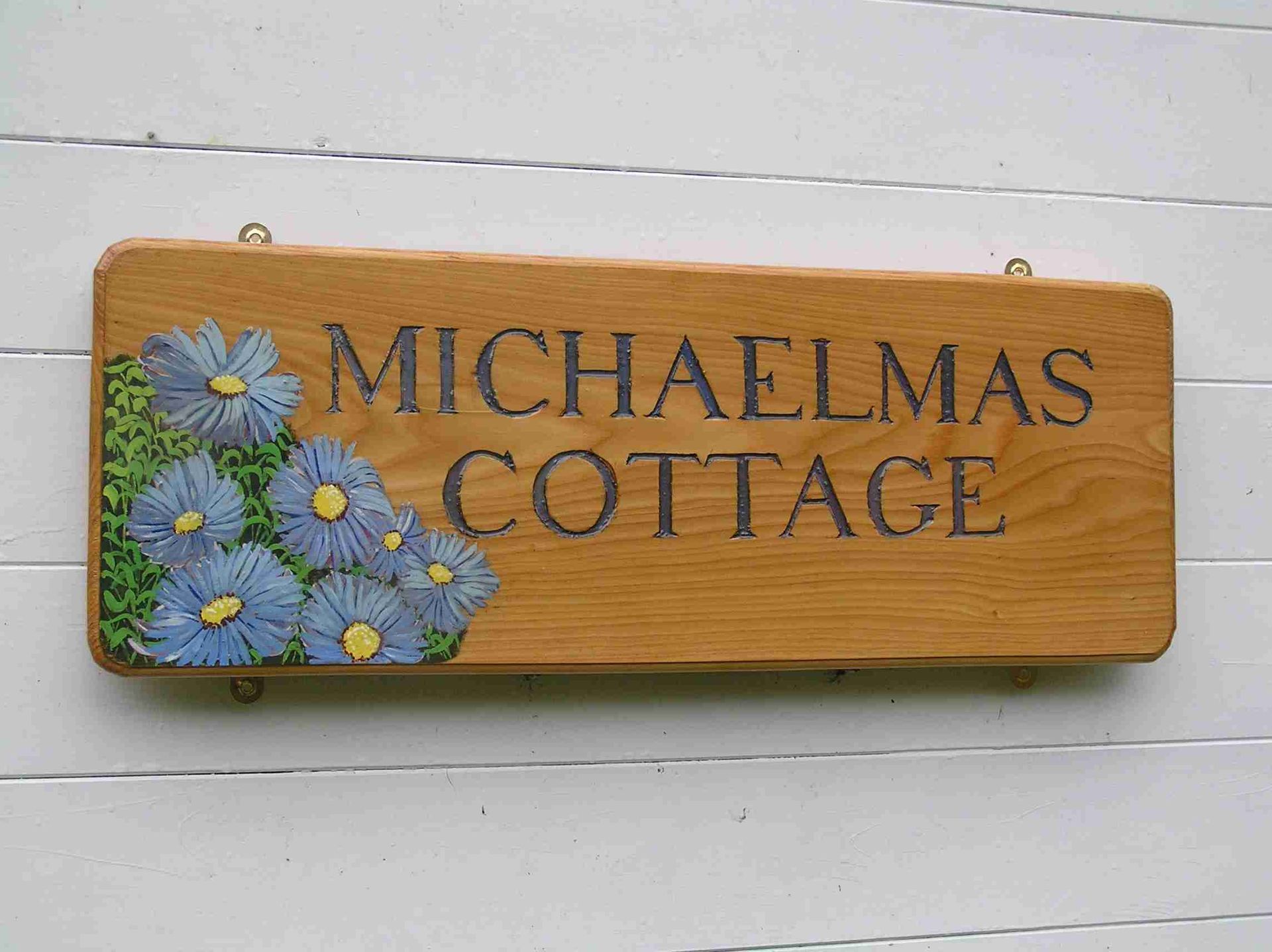 Premium quality house name plaque with Michaelmass daisies made by Ingrained Culture