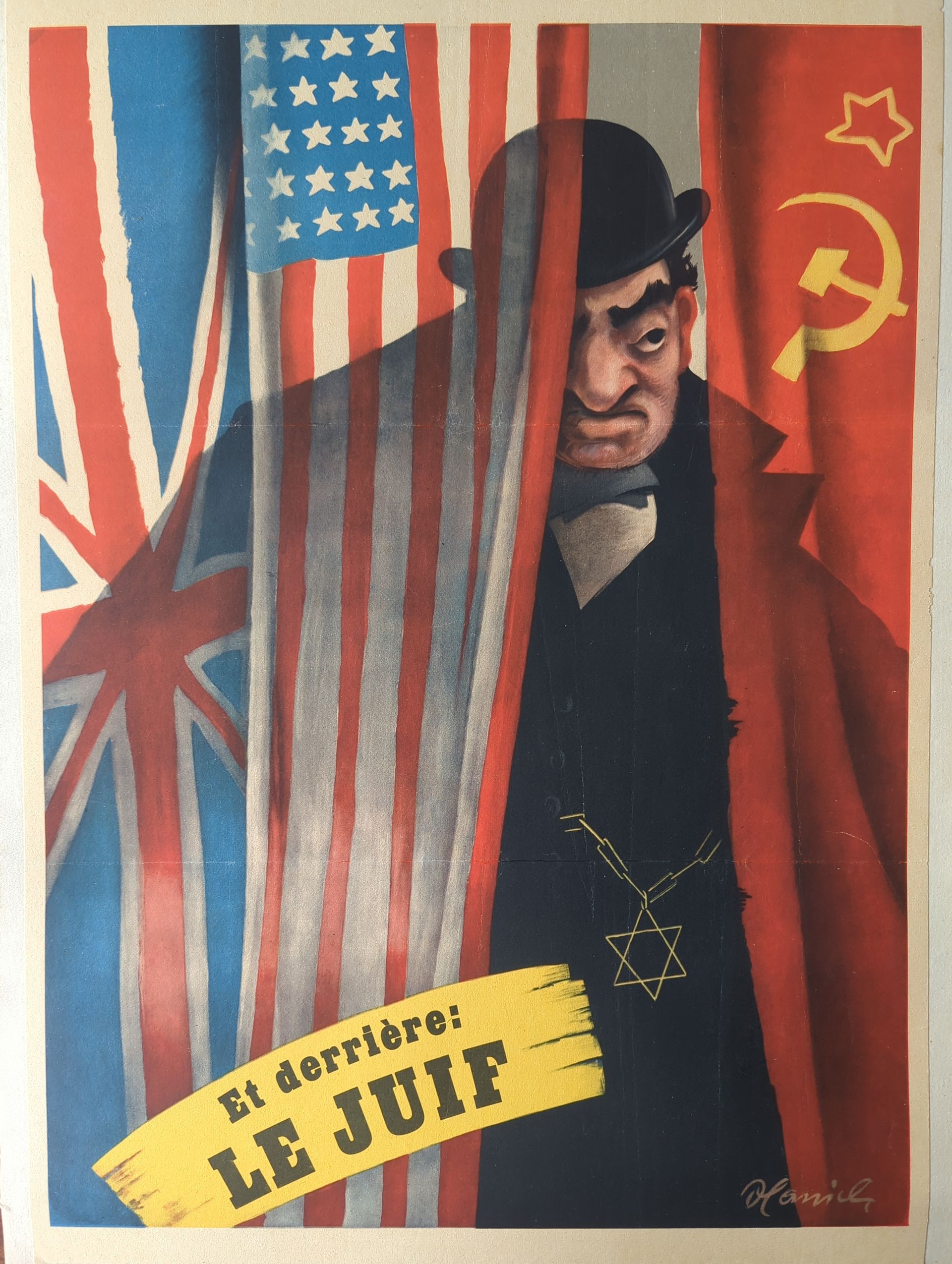 WWII antisemitic propaganda poster – “Le Juif” (France, 1943–44), original wartime issue – for sale