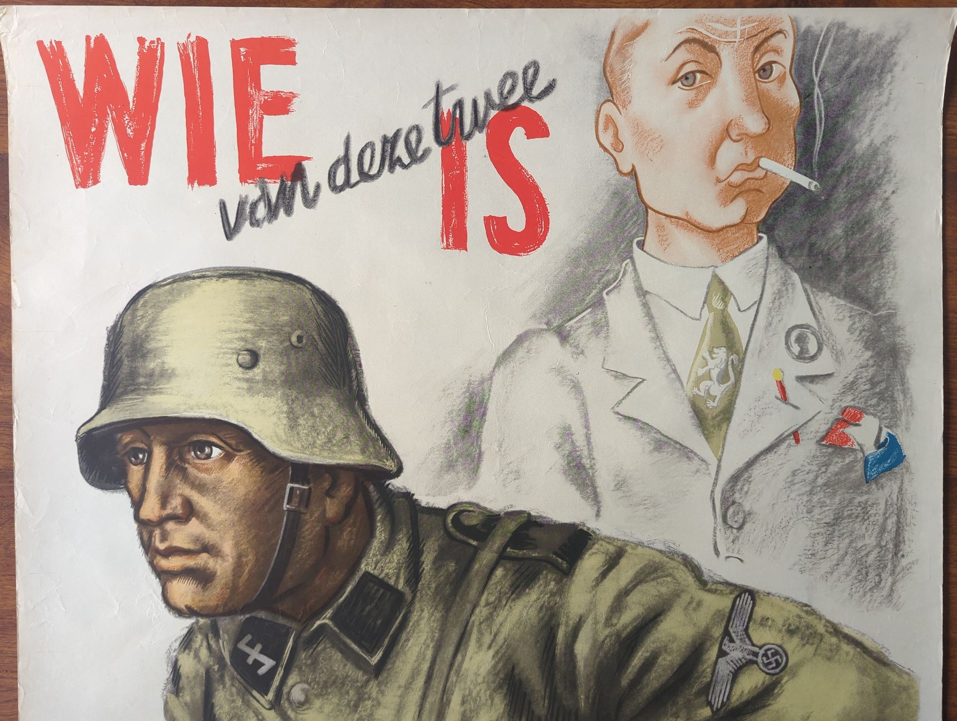 Original WWII SS recruitment poster “Which of These Two Is the True Dutchman?” (Netherlands, 1943) – for sale