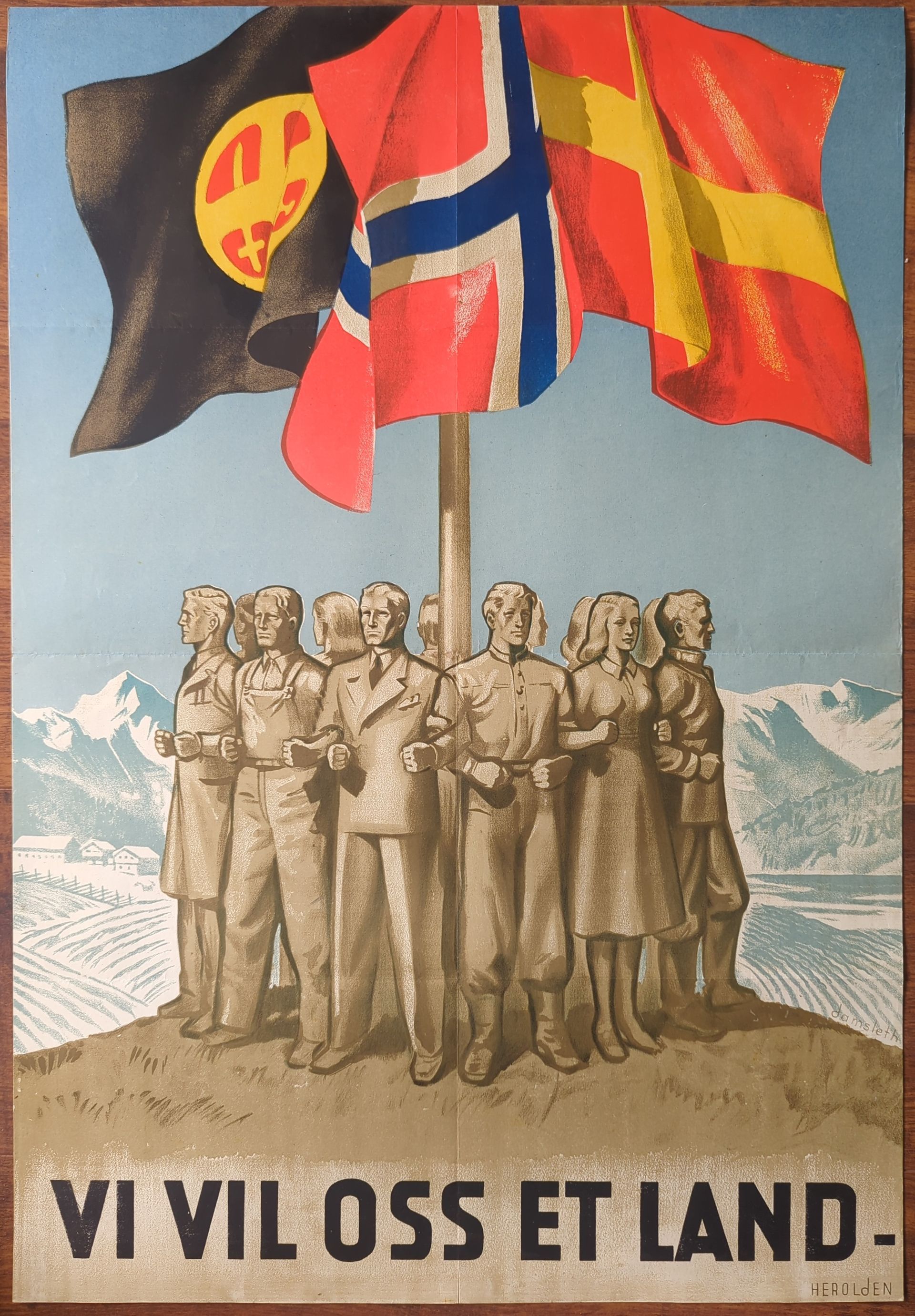 Original WWII propaganda poster – “Vi vil oss et land” (Norway, 1941–43), authentic example – for sale