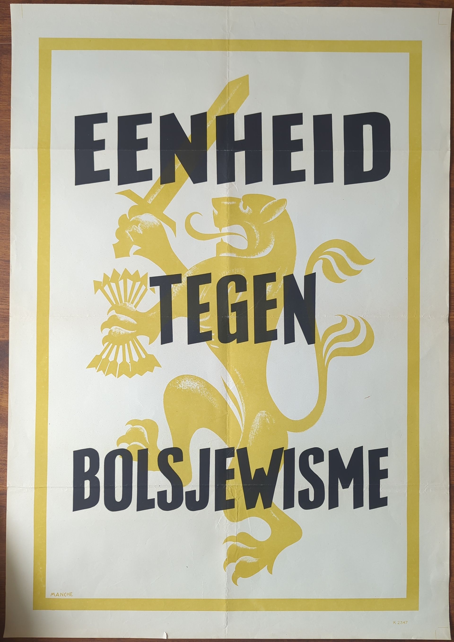 Original WWII propaganda poster “Unity Against Bolshevism” (Netherlands, 1941–42) – authentic example – for sale
