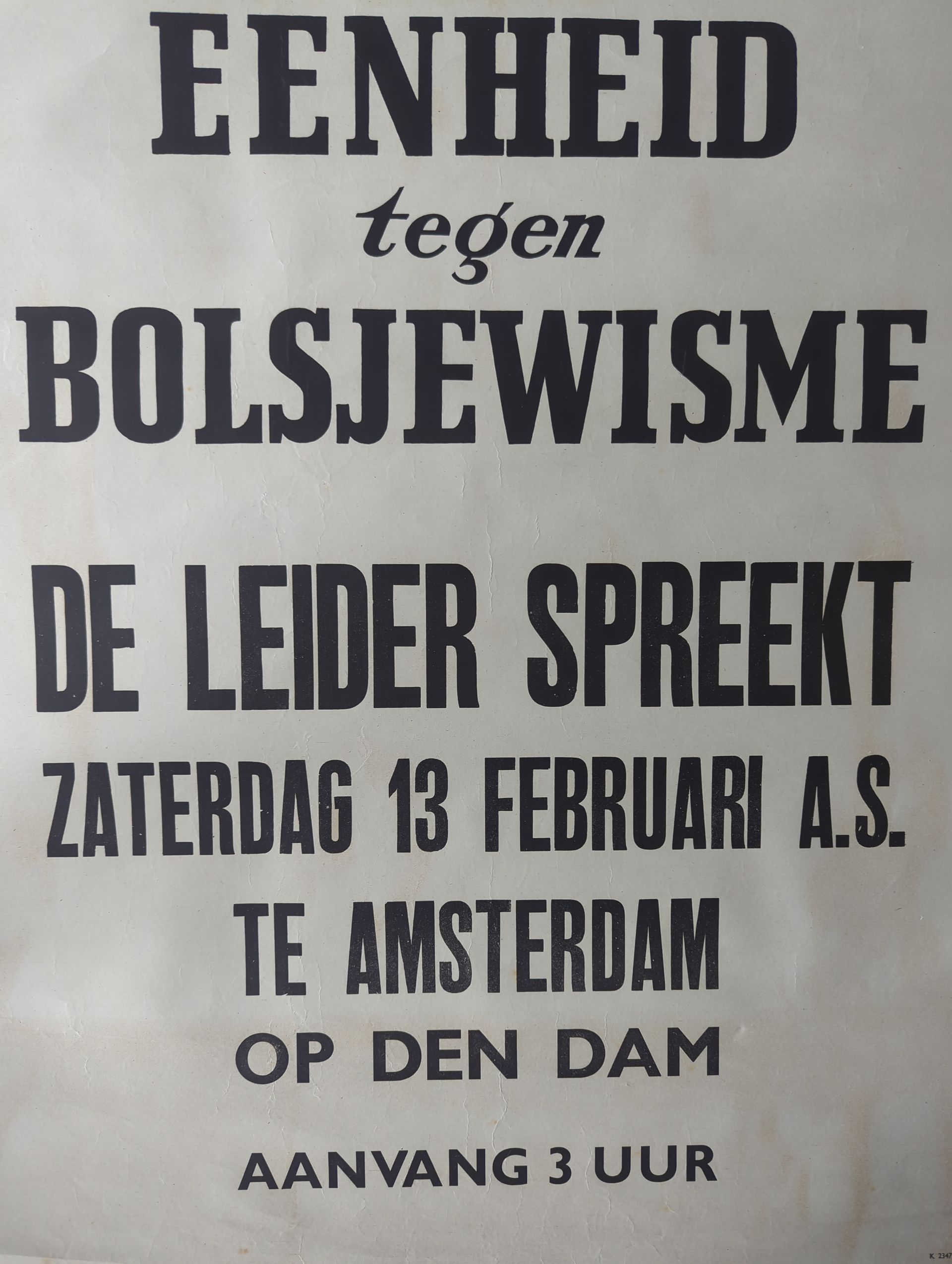 NSB poster Eenheid Tegen Bolsjewisme – De Leider Spreekt