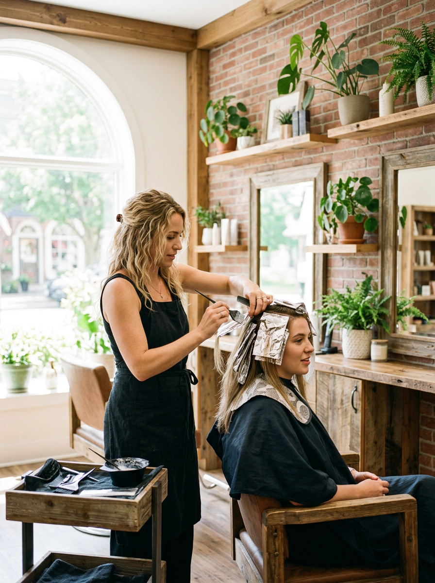 Hairdresser applying hair color