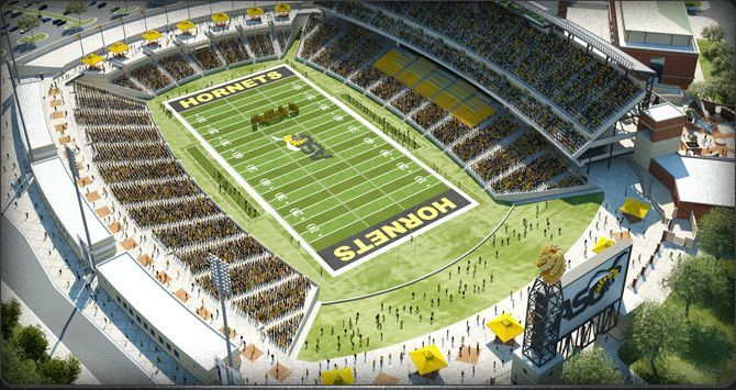 an aerial view of the hornets football stadium