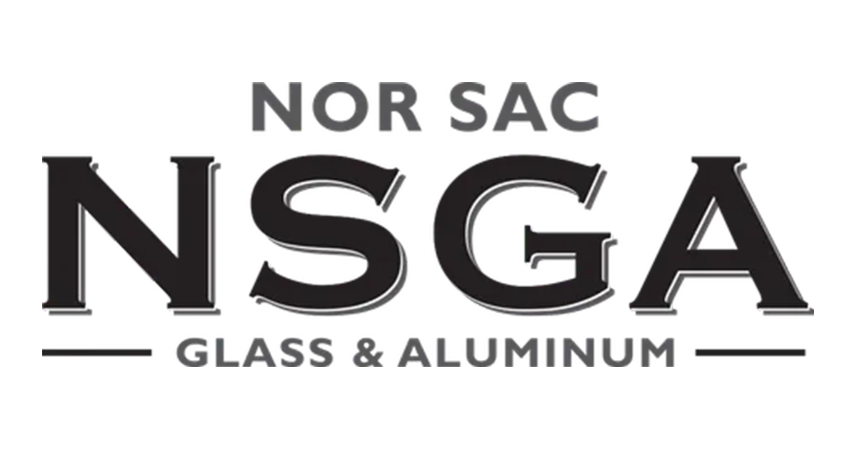 Nor sac nsga glass and aluminum logo on a white background