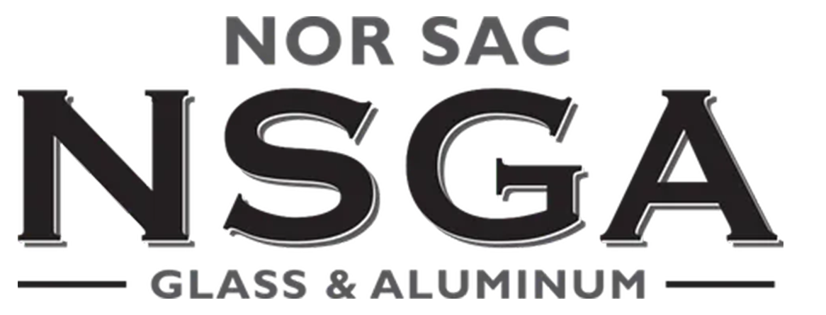 Nor sac nsga glass and aluminum logo on a white background