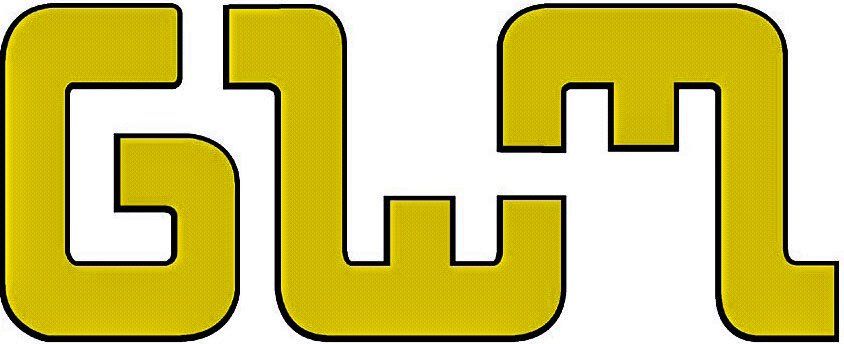 The word glm is written in yellow letters on a white background.