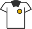 Uma camiseta branca com um hexágono amarelo no peito.