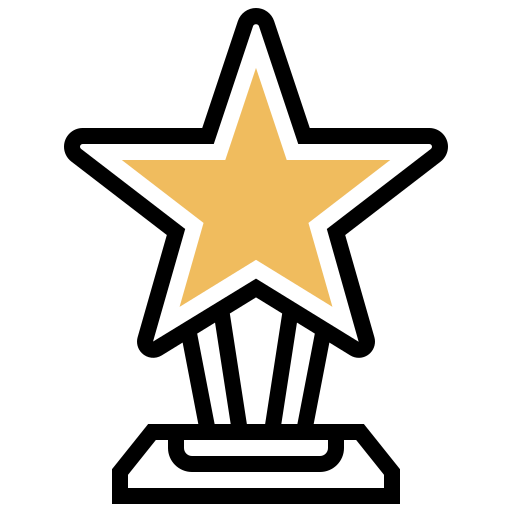 Um troféu com uma estrela no topo.