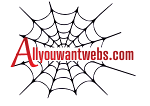 Black spider web logo with red text “Allyouwantwebs.com”