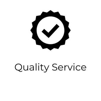 A check mark in a badge, with quality service listed belwo