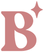 A pink letter b with a star in the middle on a white background.