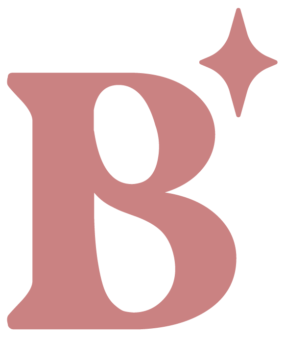 A pink letter b with a star in the middle on a white background.