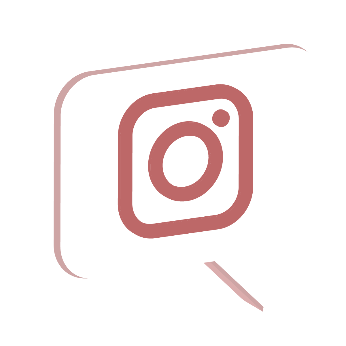 A red instagram icon in a speech bubble on a white background.