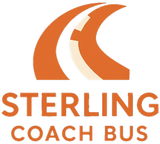 Sterling Coach Bus logo with orange abstract swoosh and text on white background