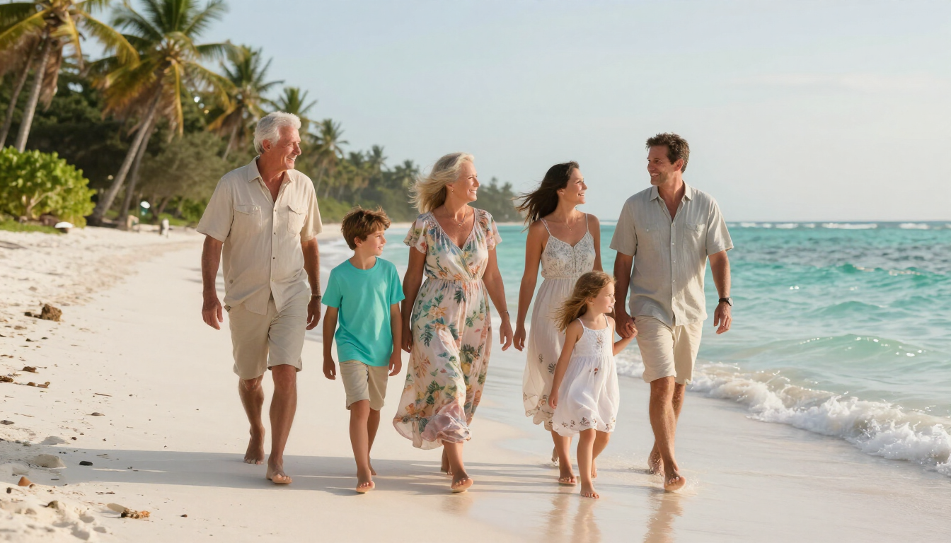 Family enjoying a beach holiday in Watamu, Kenya