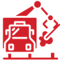 Red icon: Truck being loaded by a robotic arm in a warehouse setting.