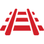 Red icon of train tracks.
