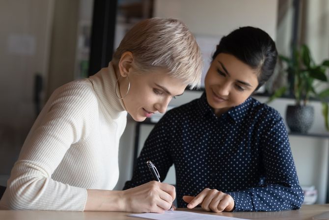 Legal agent assisting client in her legal matter