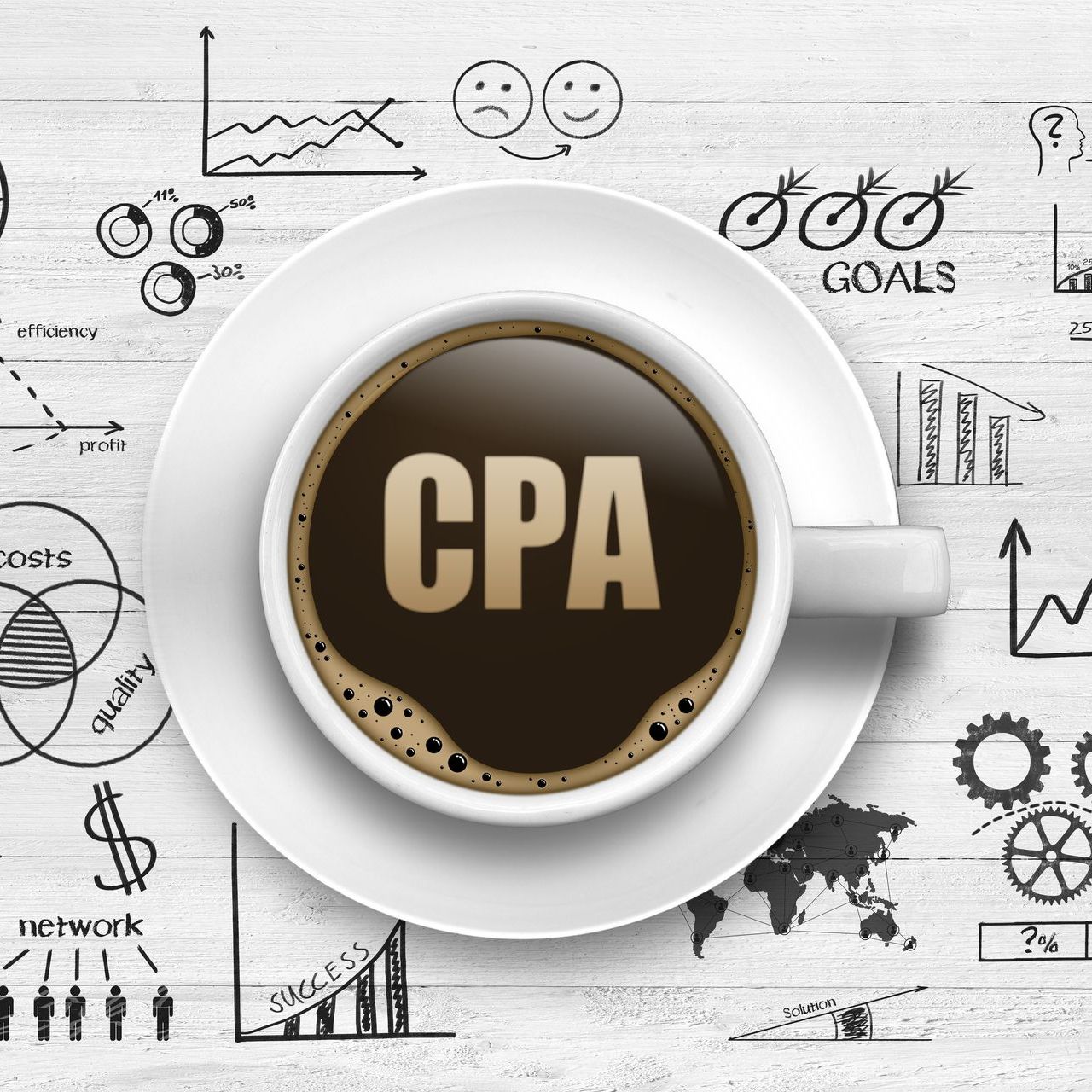 A cup of coffee with the word cpa on it