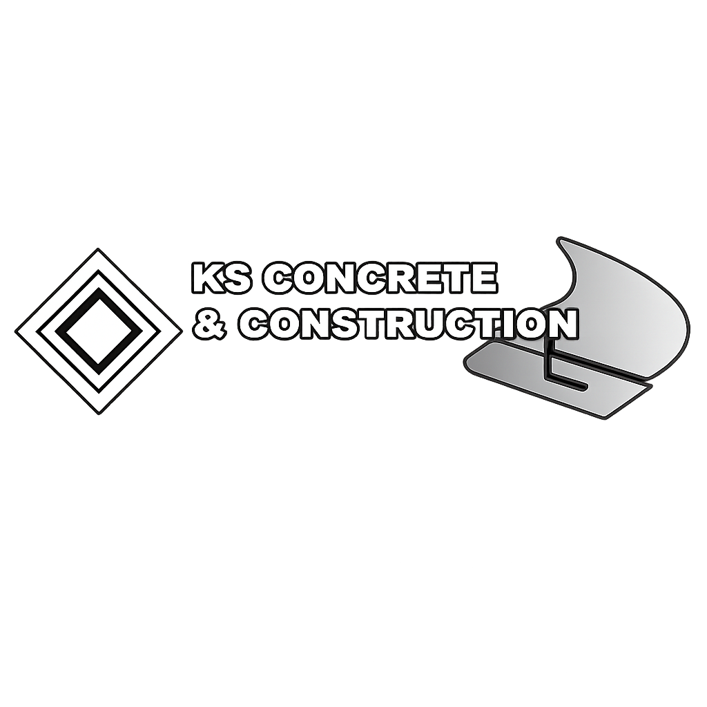 KS Concrete & Construction logo with a geometric diamond icon and a cement trowel
