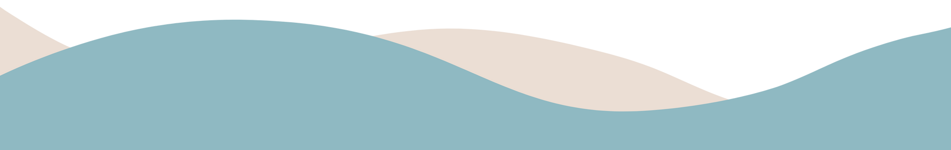 Abstract graphic with layers of wavy shapes in teal, beige, and white.
