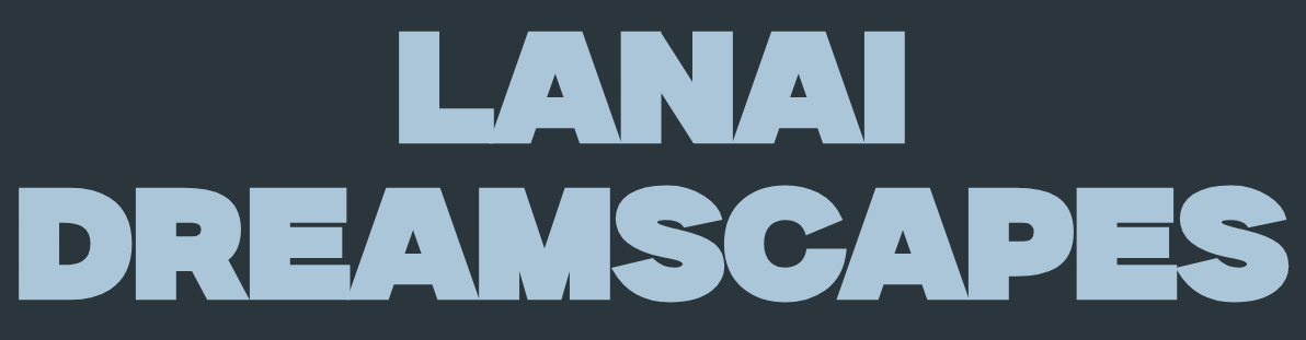 LANAI DREAMSCAPES in bold light-blue block letters on a dark background