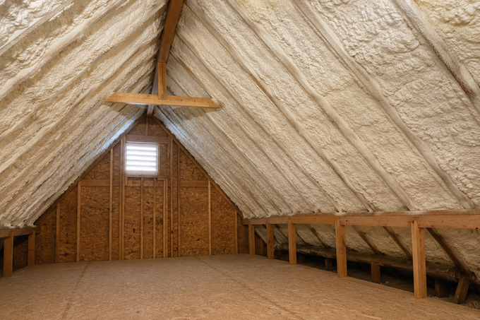 Completed attic rafter spray foam