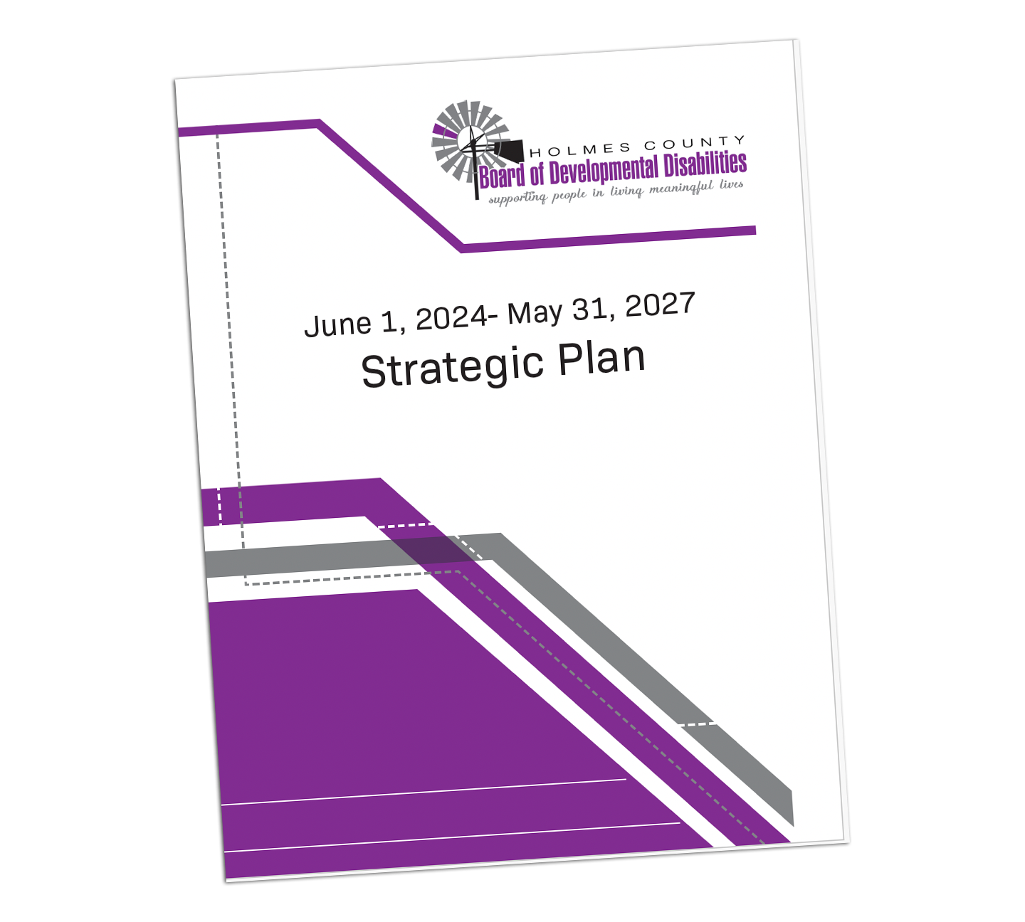 Cover of a strategic plan, purple and gray design, titled 