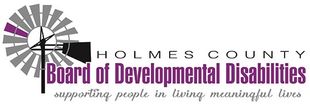 Holmes County Board of Developmental Disabilities logo with a windmill and purple text.