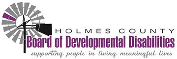 Holmes County Board of Developmental Disabilities logo with a windmill and purple text.