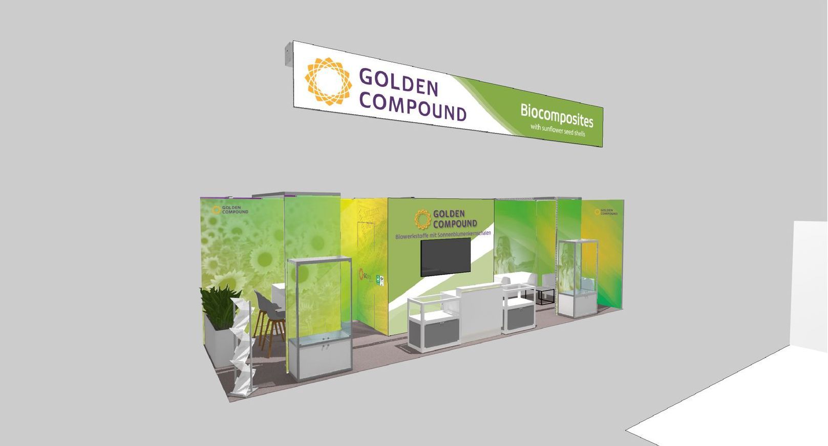 Ein 3D-Rendering eines Standes für Golden Compound