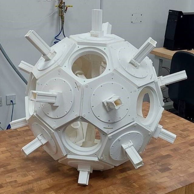 Large sea mine model recreated from several 3D printed parts