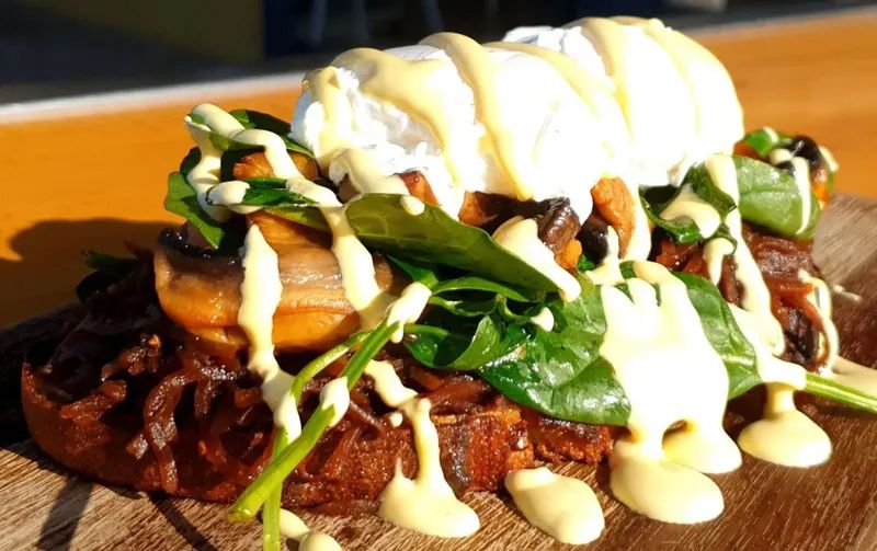 A Close Up of a Sandwich With Spinach, Mushrooms and Eggs — Coffee on High in Wauchope, NSW