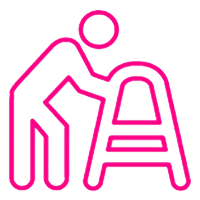 A line drawing of a person using a walker.