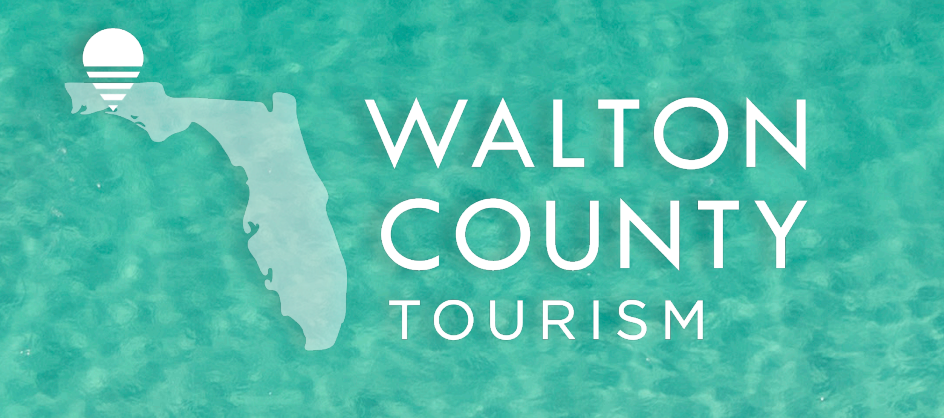 A logo for walton county tourism with a map of florida