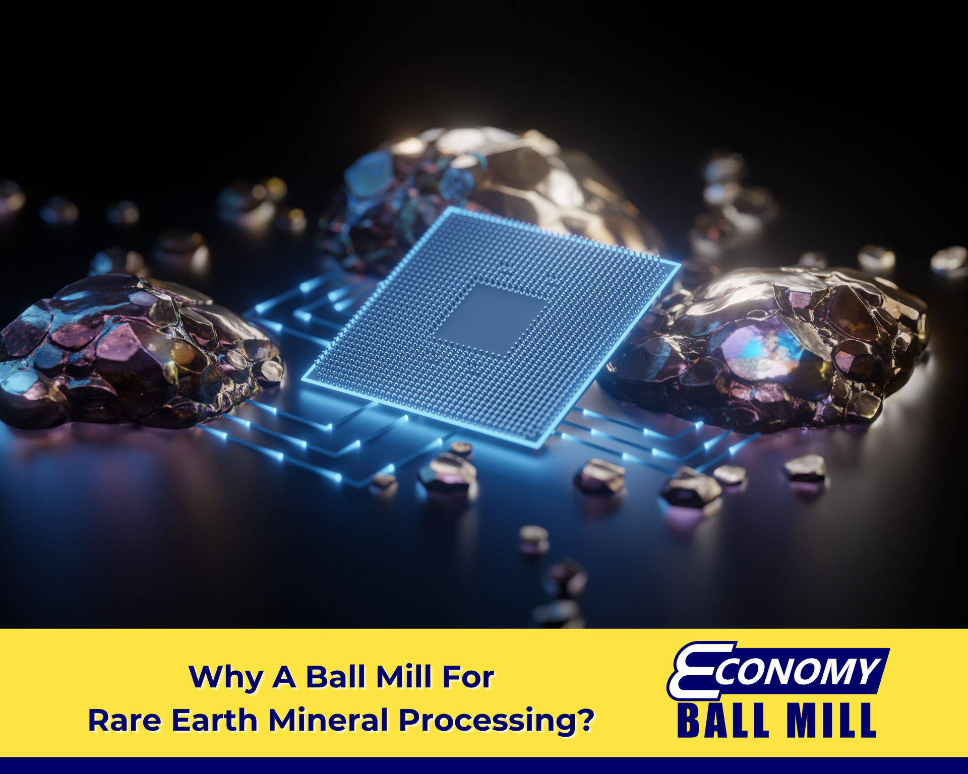 A microchip and ore representing rare earth mineral processing at Economy Ball Mill near Tollesboro,