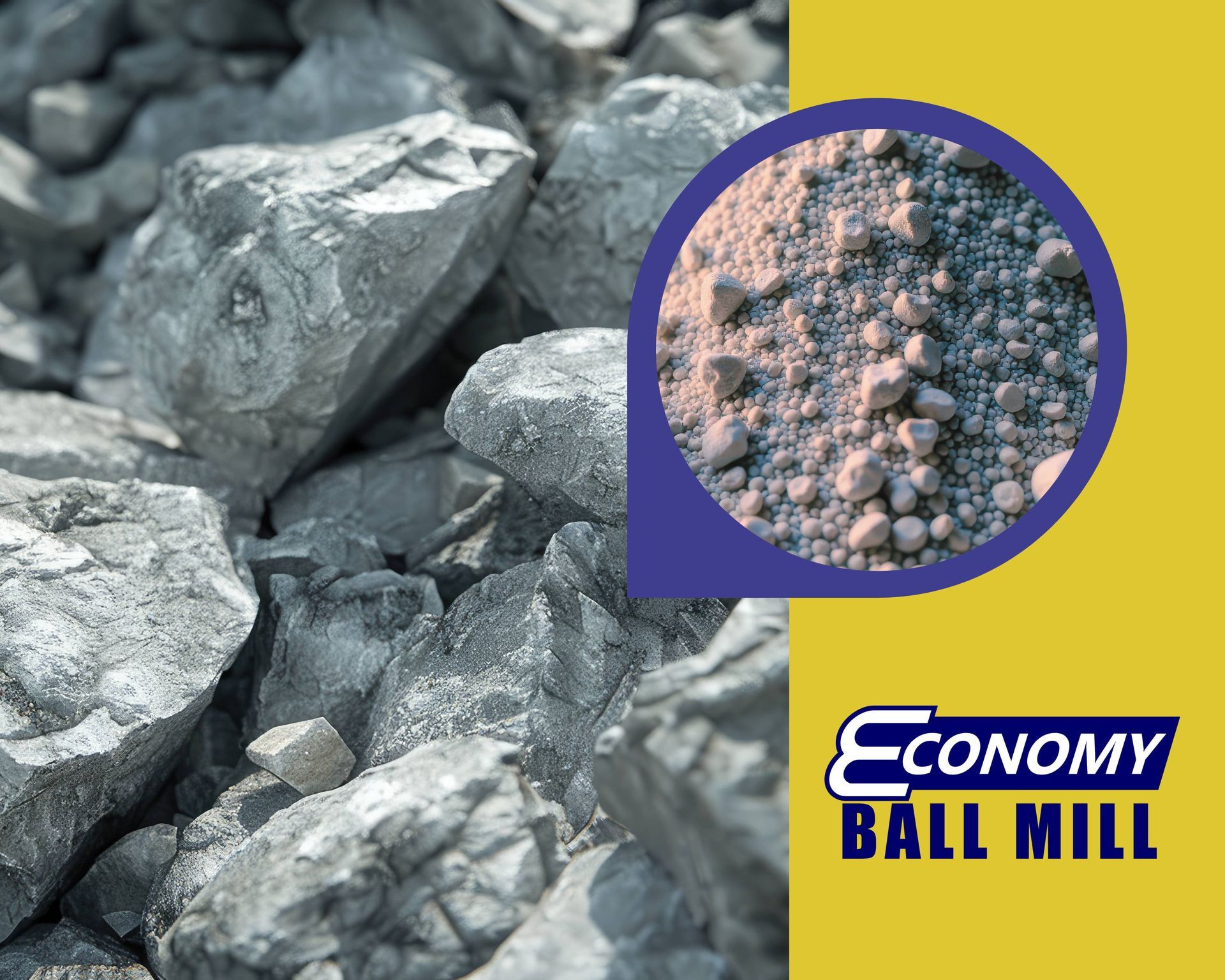 An image of limestone rock and a closeup of limestone powder after grinding for cement at Economy Ball Mill near Tollesboro, Kentucky (KY)